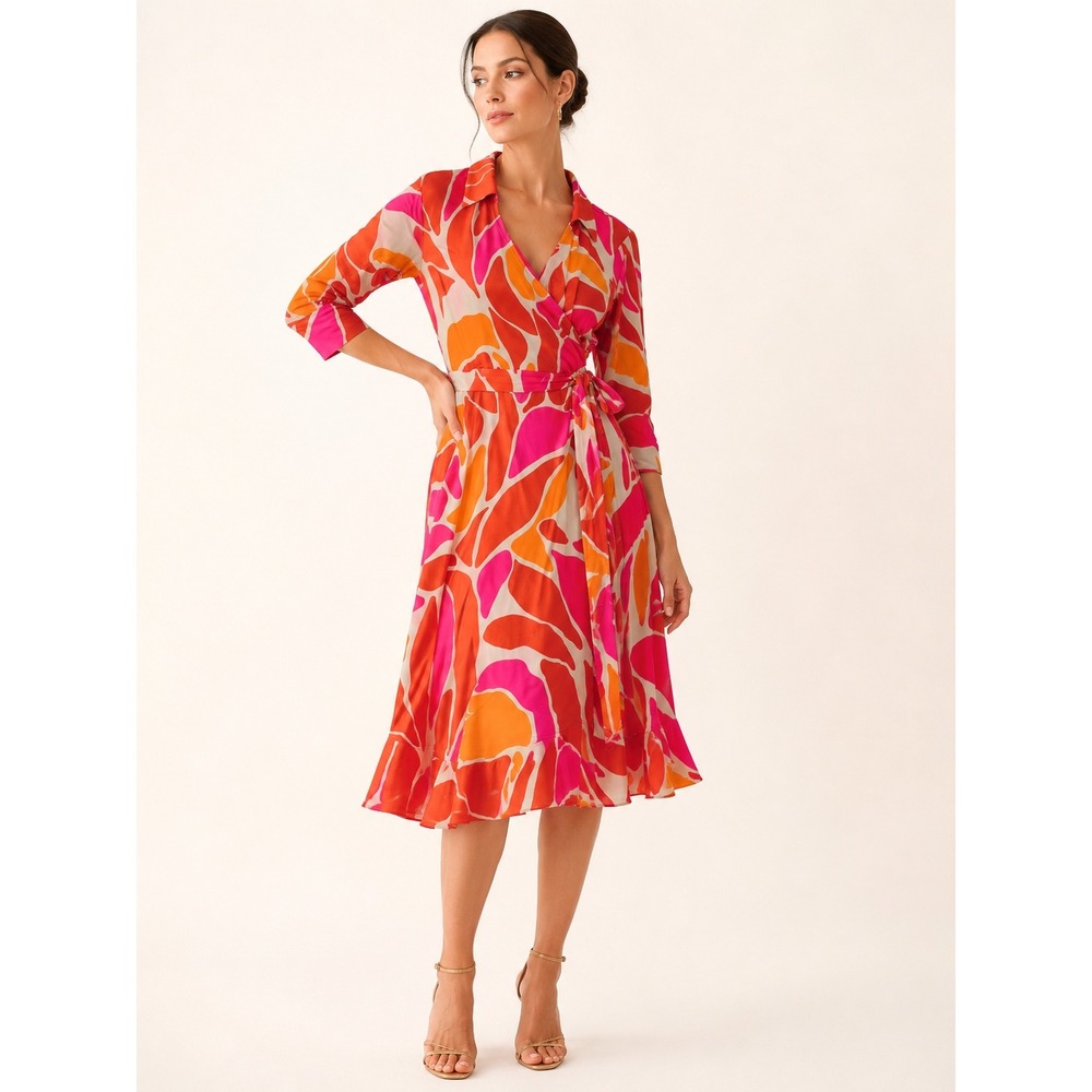 Laundry‎ by Shelli Segal Wrap Dress Womens 8 Pink Orange Excellent Garden Party